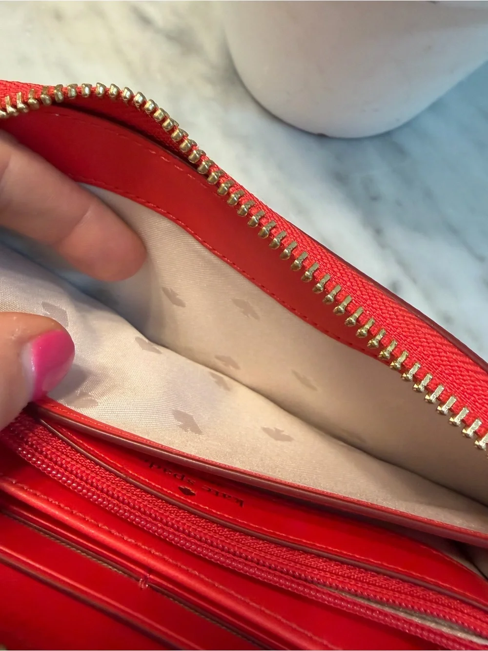 kate spade Geranium Frannie Zip-Around Saffiano Wallet with Gold Hardware